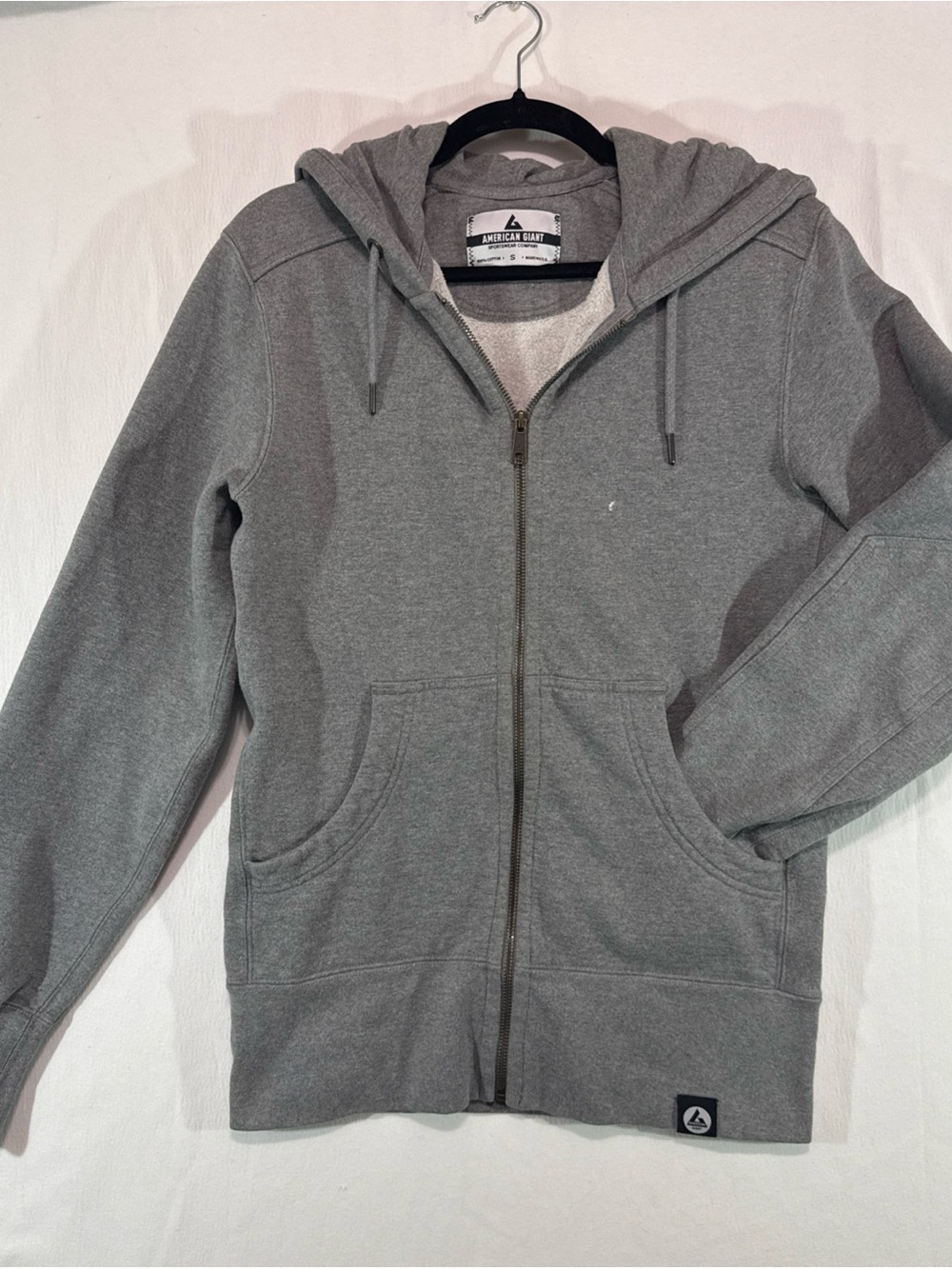 American Giant Gray Full-Zip Hoodie - Mens S - 100% Cotton Heavyweight Hooded